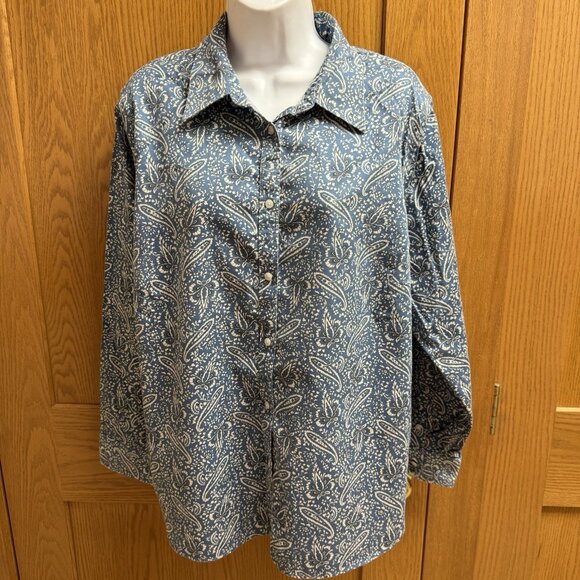 Chaps Blue Floral Paisley No Iron Blouse Top - Size 2X - Picture 1 of 4